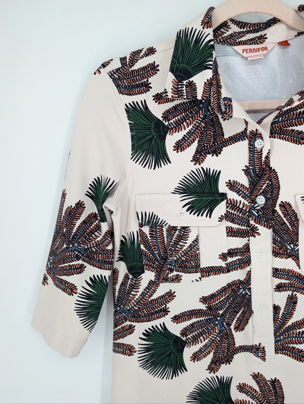 Persifor Winpenny Shirt Dress Tropical Leaf Print Tuckernuck Stretch Small - Picture 3 of 6